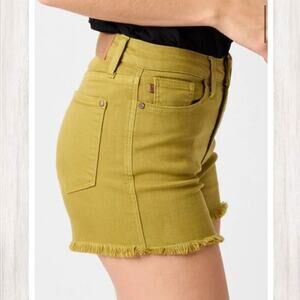 Judy Blue Women's S Augustana Mid Rise Cut Off Jean Short in Matcha Green NEW